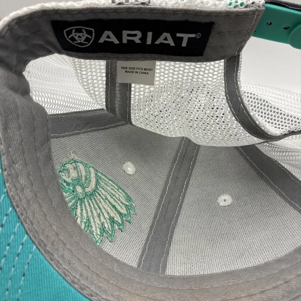 Ariat Turquoise and Gray Native American Mesh Back Snap Back Hat Cap